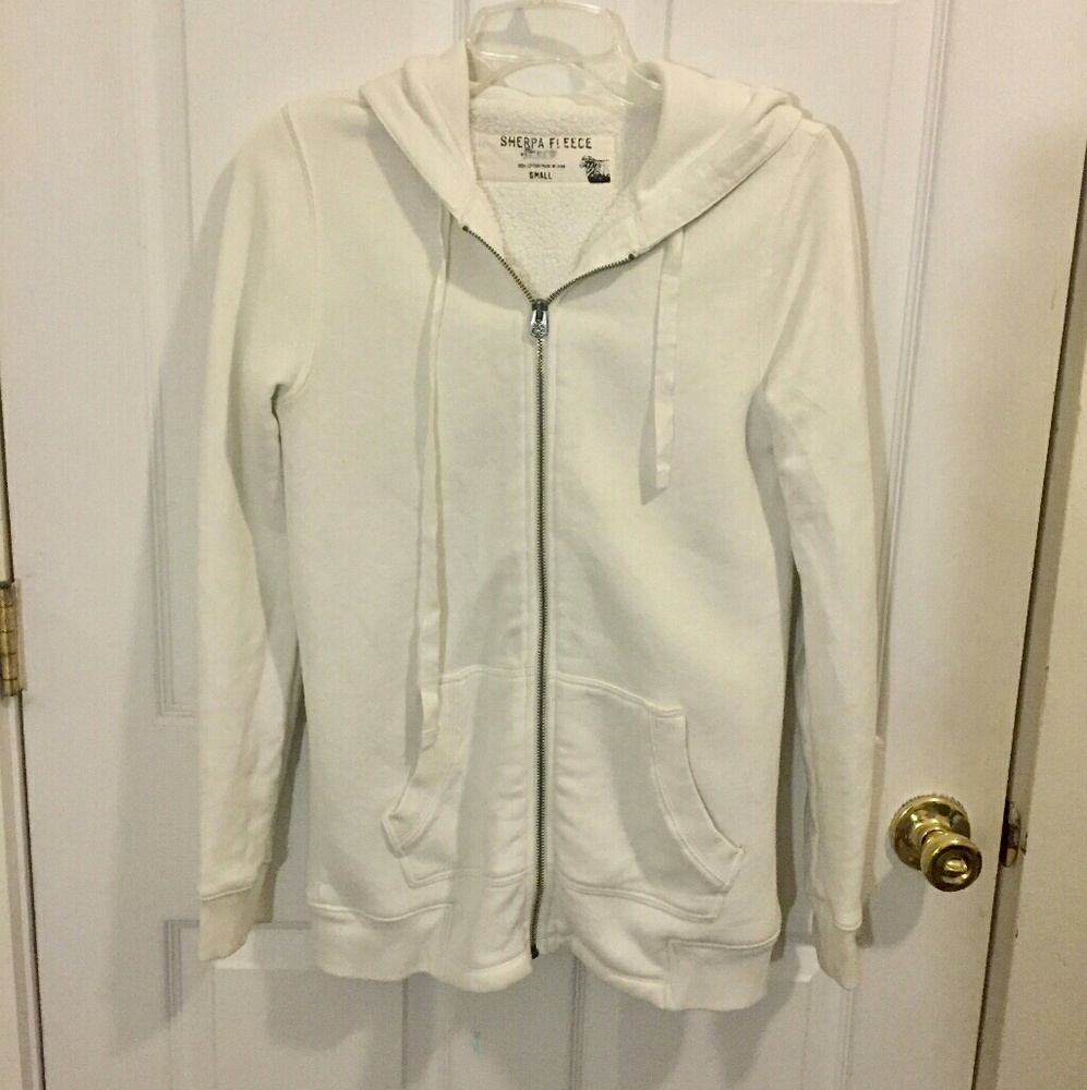 J. Crew~ Ivory Sherpa Lined Zip Hoodie